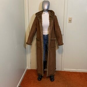 Elegant Brown Faux Fur Trench Coat